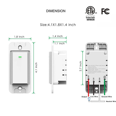 Dimensions of the Smart 3 Gang WiFi Light Switch With 2.4GHz WiFi, No Hub Needed, Voice Control For Alexa And Google Home, White Push Button.