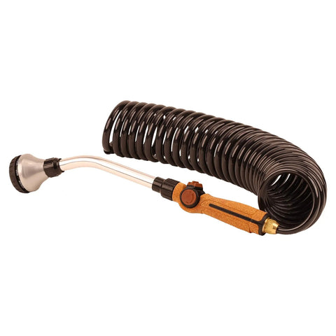 Coiled 3/8 Inch ID 25 Foot Hose Kit With Cork Handle And 8 Pattern Watering Wand, Lightweight Kink Free Hose, Charcoal Gray