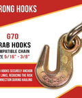 G70 grab hook for 5/16 to 3/8 inch chains, part of 4 Pack 5/16 To 3/8 Inch Heavy Duty Hi Vis Green Ratchet Tie Down.