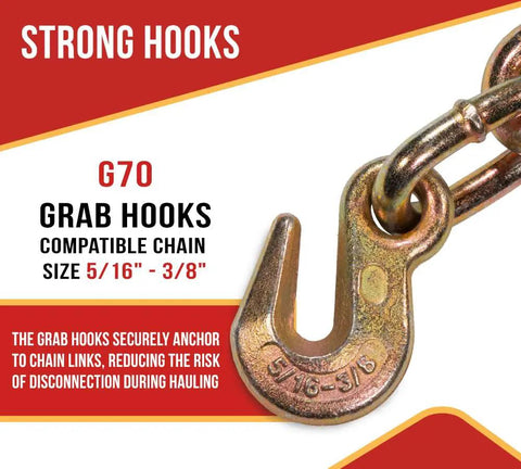G70 grab hook for 5/16 to 3/8 inch chains, part of 4 Pack 5/16 To 3/8 Inch Heavy Duty Hi Vis Green Ratchet Tie Down.