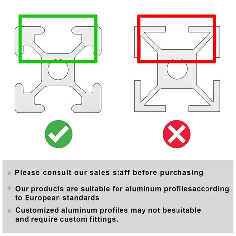 Diagram for Dope 26 Piece 3030 Corner Bracket Set for Aluminum Extrusion showing correct and incorrect slot compatibility