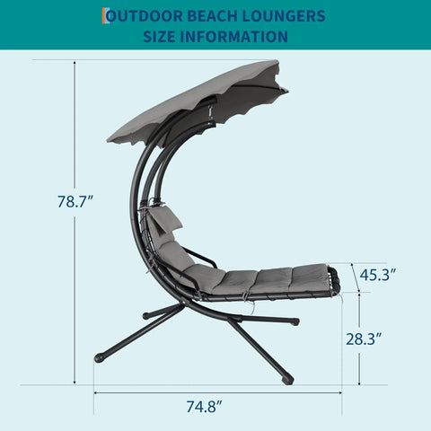 Chaise Lounger Swing Chair With Umbrella Canopy For Outdoor Patio And Indoor Use Hanging Lounge With Stand Curved Steel