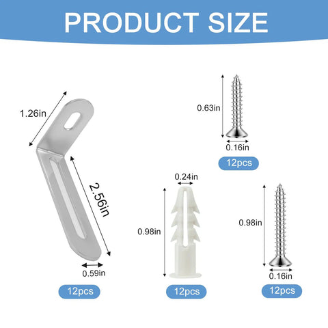 Ultra Sturdy Anti Tip Furniture Anchors Built From Heavy Steel Supports Up To 450 Lbs Securing Tall Dressers And Cabinets With Zero Sweat Setup. Product size details with measurements of brackets and screws.