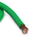 Heavy Duty 2/0 Awg Welding Cable And Car Battery Lead With Tough Epdm Sheath Built Stateside For Rough Job Sites Rock Solid Copper Core Goes Far On This Ten Foot Spool, showing green EPDM insulation and copper strands.