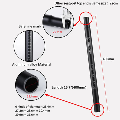 Bike Seat Post 400mm Aluminum Alloy For Mountain Road BMX And Fixed Gear Bikes, various diameter options