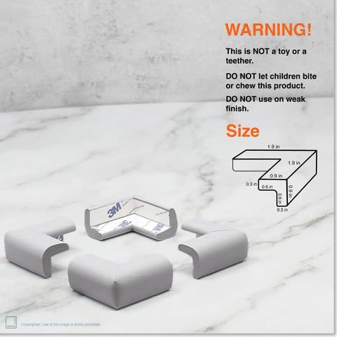 Slimfit Baby Proof Edge Protectors And Corner Guards Hit Different For Nursery Safety Using Soft Nbr Rubber Foam Self Adhesive Strips That Lock In Tight, showing corner and edge protectors with size dimensions.