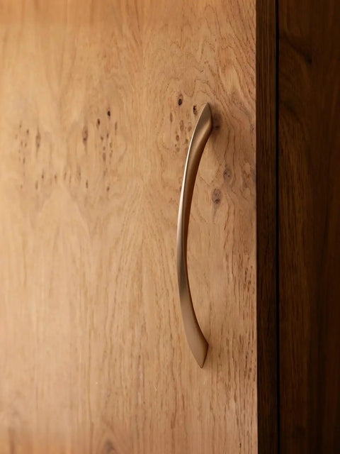 Champagne Bronze Cabinet Pulls 7.56 Inch Arch Twisted Brass Handles on wooden cabinet