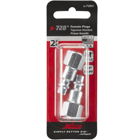 One Quarter Inch FNPT M Style Steel Plug Pack Of 2 For Air Systems, Female NPT Seal, Boss Grade Steel Plug For One Quarter Inch Pipe Threads, 300 PSI Max, 250 Deg F, Made In USA pack of 2 in blister package