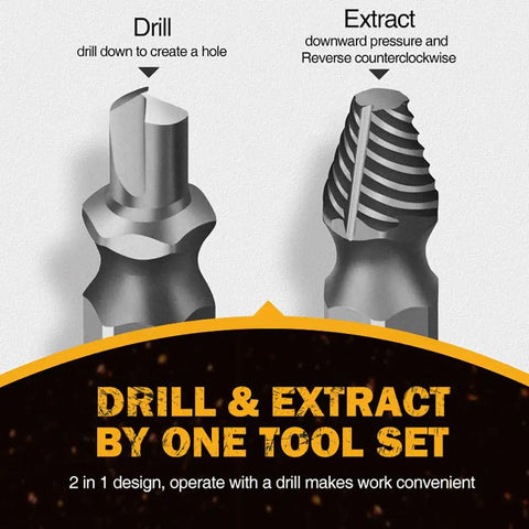 Close-up of double-headed extractors from 16 Piece Damaged Screw Extractor Kit For Stripped Screws And Rusty Bolts.