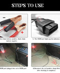 Steps to use Must Have 9.8 Feet OBD II Vehicle ECU Emergency Power Supply Cable Memory Saver 2 In 1 with clips and plug
