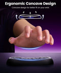 Hand hovering over Ergonomic Wrist Rest For Keyboard And Mouse, Memory Foam Arm Cushion With Soft Lycra Cover on a desk.