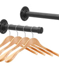 Heavy Duty Cast Iron Wall Mounted Clothes Rack Set Industrial Pipe Garment Racks Black 2 Pack 8 Inch Lengths with Hangers