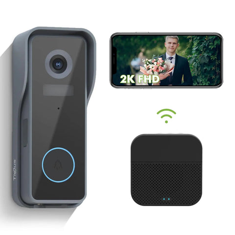 2K Wireless Video Doorbell With Chime And Cloud Storage Night Vision Clarity AI Motion Detection Two Way Audio Voice Messages