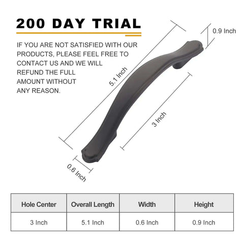 Top Tier Matte Black Cabinet Handles And Drawer Pulls, 10 Pack With 3 Inch Center Spacing, Built Tough Zinc Alloy Construction, Rust Resistant Finish, shown with dimensions.