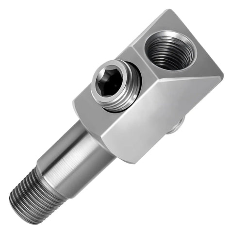 Oil Pressure Sensor Thread Adapter With Dual 1/8-27 NPT Ports 45 Degree And 90 Degree Angles Plug In Ready Multi Sensor Metering Adapter For GM Chevy 305 And 350 Oil Pressure And Temperature Sensors