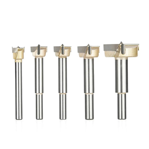 Pro Grade Self Centering Forstner Drill Bit Built For Dead Straight Accuracy With Tungsten Carbide Tip For Crisp Woodworking Cuts Rock Solid Heavy Duty 23 Millimeter Cutter For Hardwood set of five bits.