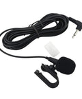 3.5mm Plug Microphone Replacement For DDX DMX DNX DPX KDC KMM Series Car Stereo System Handsfree External Mic For Bluetooth Calling And Navigation Use With 9Ft Cable, shown coiled with clip attachment.