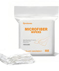 Ultra Absorbent Microfiber Wipes 6x6 Inches, 100 Pcs No Lint Cleaning Cloths packaging and sample stack
