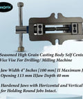 Beefy Four Inch Self Centering Vise With Fixed Base Heavy Duty Cast Iron Machining Tool For Milling And Drilling 100 Mm Jaw Width Precision