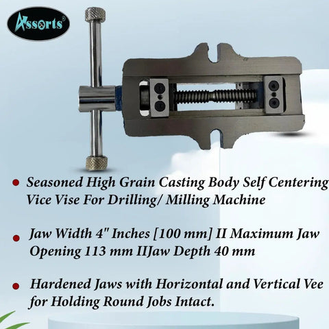 Beefy Four Inch Self Centering Vise With Fixed Base Heavy Duty Cast Iron Machining Tool For Milling And Drilling 100 Mm Jaw Width Precision