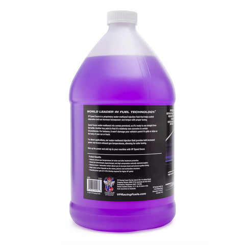 Back view of Speed Sauce Injection Fluid For Turbo, Supercharged And High-Compression Engines, 1 Gallon bottle.