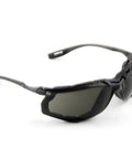 Virtua CCS Safety Glasses With Anti Fog Lens, Gray Lens, Black Frame visible from front angle with wraparound protection, ANSI Z87 compliant.