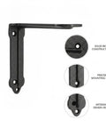 Sturdy Matte Black Iron Floating Shelf Bracket For Industrial Rustic Wall Decor Heavy Duty Shelf Support That Keeps Shelves Level Mounting Hardware Included Built To Last One Piece, showing solid iron construction and mounting details