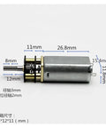 Premium DC Gear Motor With Smooth Low Rpm Reduction And Full Metal Housing Built Like A Tank For Robotics Mods with dimensions.