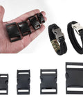 Paracord Buckle Set Six Pack Quick Release 5/8 Inch Buckles For Nylon Straps Belts Backpacks Webbing Pet Collars Sewing Accessories Rose Gold Finish displayed in hand and braid
