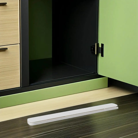 Bottom Mount Drawer Slides Set White Plastic 8 Pack With Ball Bearing Construction in front of open cabinet