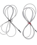 Two Pack Transmissive Fiber Optic Sensor Built For Brutal Heat With 0 To 2100mm Detection Range And 300C Temp Tolerance Ideal Replacement For FU 84C In Industrial Automation, two coiled metal sensors with black and red ties