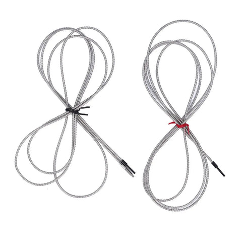 Two Pack Transmissive Fiber Optic Sensor Built For Brutal Heat With 0 To 2100mm Detection Range And 300C Temp Tolerance Ideal Replacement For FU 84C In Industrial Automation, two coiled metal sensors with black and red ties