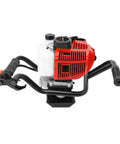 52cc Gas Powered Post Hole Digger 2HP Workhorse Heavy Duty Earth Auger, shown with red and white engine, dual handle grips