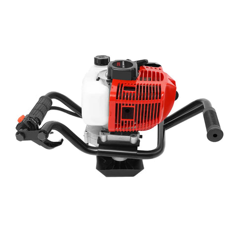52cc Gas Powered Post Hole Digger 2HP Workhorse Heavy Duty Earth Auger, shown with red and white engine, dual handle grips