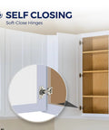 20 Pack 10 Pairs Three Quarter Inch Overlay Satin Nickel Soft Close Cabinet Hinges with self-closing mechanism on white cabinet.