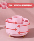 Pink Desk Accessories Set With Rotating Pen Holder 360° view with arrow indicators in a home office setting.