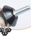 20 Piece Stainless Steel Adjustable Furniture Feet Featuring M6 Threaded Levelers With Thick Non Slip Rubber Bottoms, close-up view.