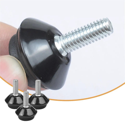 20 Piece Stainless Steel Adjustable Furniture Feet Featuring M6 Threaded Levelers With Thick Non Slip Rubber Bottoms, close-up view.