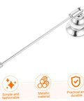 Christmas Metal Candle Fire Extinguisher Cap With Long Handle, Effortless Tealight Snuffer with metallic material and extended shaft.