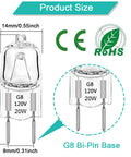 Image showing G8 Halogen Bulbs 20W Dimmable 120V G8 Base 2Pin Xenon Bulbs with size dimensions for kitchen lighting