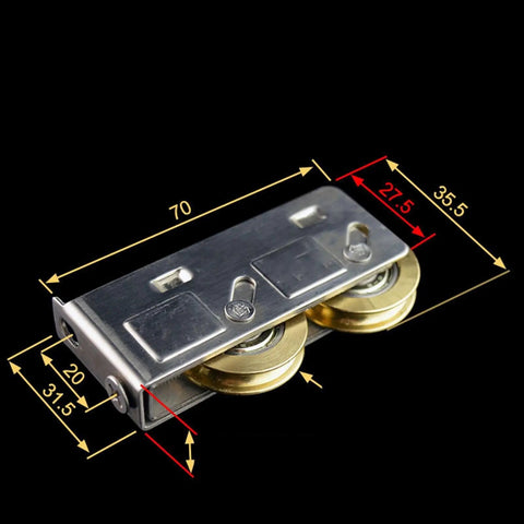 Heavy Duty Sliding Door Wheels That Roll Smooth As Butter, Stainless Steel Double Roller Pulleys For Window Track Hardware, side view with measurements