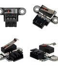 Four Six Pack 3D Printer Limit Switches, Mechanical Micro Switch Modules for 3018 ProVer, 3018 MX3, Mach3 shown on white background