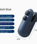 2 In 1 Portable Bag Sealer And Cutter With Rechargeable Battery Handy Handheld Heat Sealer For Plastic Bags Snacks Storage And Freshness Compact Resealer Machine With Magnetic Attraction White in dark blue color showing size and features.
