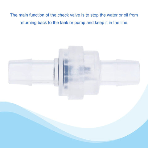 One Way Inline Hose Connector Check Valve Three Eighth Inch Dia Non Return for Water and Oil Lines EPDM Plastic Translucent