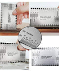 Close-up of stainless steel string action ruler from 44 Piece Guitar Repair Tool Kit With Stainless Steel Setup Tools For Guitar Ukulele Bass Mandolin Banjo Pro Gear Winder Pliers Hex Wrench Ruler Grinding Sponge String Studs Bone File Set