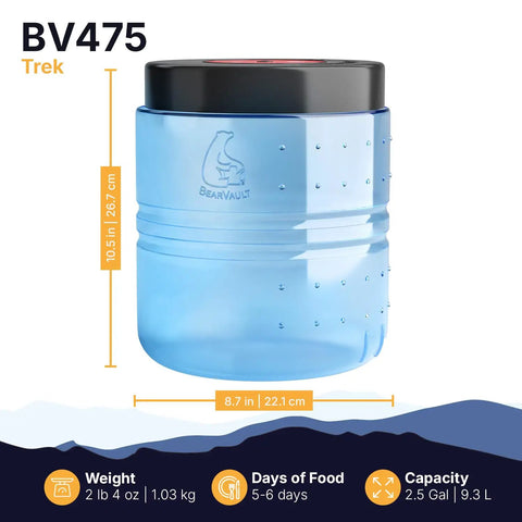 BV475 Trek Portable Bear Resistant Canister For Backpackers With A Mid Size Design Shorter Height And Rounded Corners Lightweight