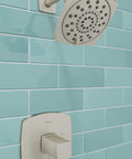 Deckard Brushed Nickel Single Handle Shower Trim Kit With Multi Function Showerhead, Pressure Balance Valve, Dope Modern Square Design