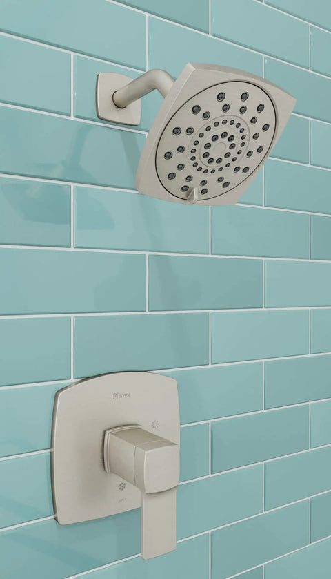 Deckard Brushed Nickel Single Handle Shower Trim Kit With Multi Function Showerhead, Pressure Balance Valve, Dope Modern Square Design