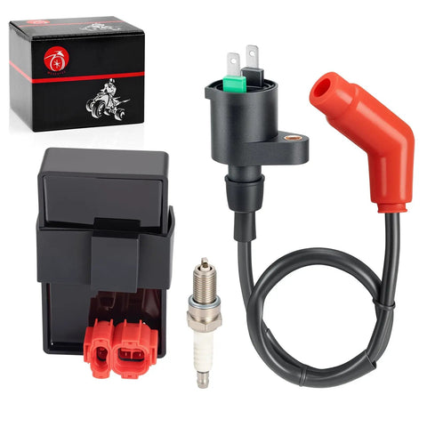 Rugged Ignition Coil Igniter CDI Box Kit For FourTrax 300 TRX300 TRX300FW ATV 1994 1995 1996 1997 2x4 4x4 Replacement OEM Style Easy Install And Durable Performance Upgrade showcasing ignition coil, CDI box, and spark plug.