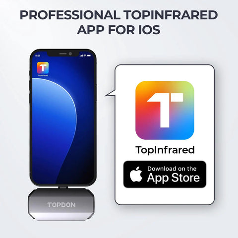 Thermal Imaging Camera For iOS With Lightning Port, 512x384 Super Resolution And 256x192 IR, attached to iPhone with app
